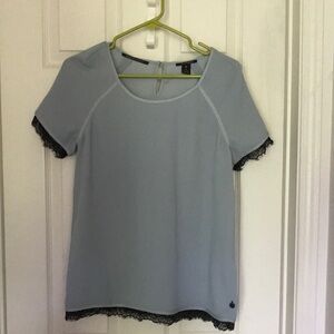 Scotch & Soda Light Blue Short Sleeve Top with Black Lace